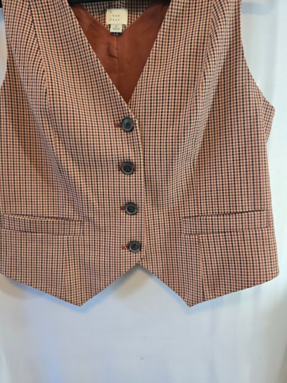 HOUNDSTOOTH WAISTCOAT VEST SIZE MEDIUM LIKE NEW RUST BROWN A NEW DAY - Picture 3 of 9